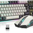 RedThunder K10 Wireless Gaming Keyboard and Mouse Combo, LED Backlit Rechargeable 3800mAh Battery, Mechanical Feel Anti-ghosting Keyboard + 7D 3200DPI Mice for PC Gamer (White-Gray)