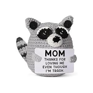 Emotional Support  Mini Crochet Raccoon Plush with Story Sign, Handmade 4-inch, Cozy Desk Decor, Gentle Encouragement, Woodland Companion, Year-Round Comfort