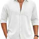 COOFANDY Men's Cotton Linen Button Down Shirts Long Sleeve Casual Summer Beach Shirts for Men (White) L