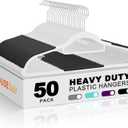 HOUSE DAY Plastic Hangers 50 Pack, Plastic Clothes Hangers Non Slip with Rubber Grip, Heavy Duty Coat Hanger with 360 Swivel Hook, Ultra Thin Hanger Space Saving Closet Organizer - White and Black