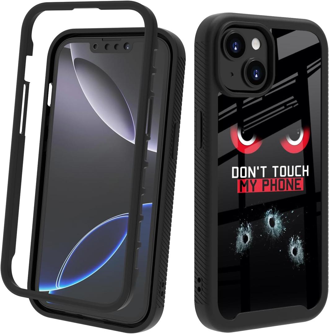 Compatible with iPhone 14 / iPhone 13 Case  Rugged Full-Body Protective Cover for Boys Kids Men Dual Layer Shockproof Bumper, Heavy-Duty Phone Case - Don't Touch My Phone 089