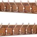 SKOLOO Coat Rack Wall Mounted - 38.3'' Long, Pack of 2, Wooden, Heavy Duty, Rustic Coat Hooks for Wall, Wall Coat Rack with 10 Triple Hooks for Hanging Clothes, Jacket, Hat(Brown & Retro Red)