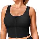 TrainingGirl Zip Front Closure Longline Sports Bras for Women - Workout Crop Tank Tops Yoga Camisole Criss Cross Back, Size XL
