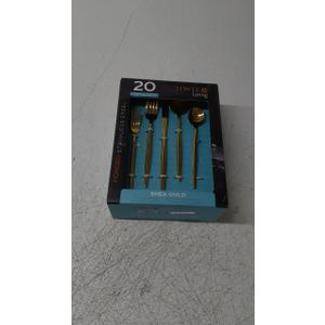 TOWLE Living Stainless Steel Flatware, 20 Piece Place Setting With Table Knives, Forks and Spoons (Service For 4), Dishwasher Safe, Brushed Gold
