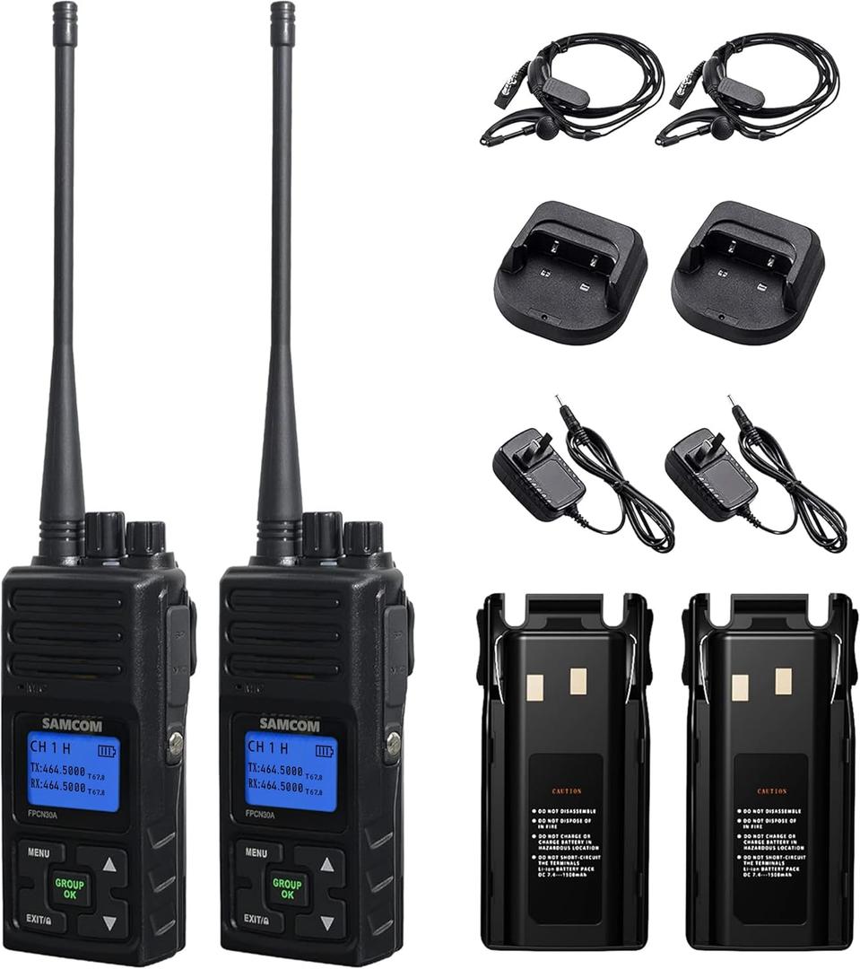 SAMCOM Long Range Radio Walkie Talkies for Adults, FPCN30A Two Way Radio Rechargeable, 5 Watt High Power 2-Way Radio, Handheld UHF Radios with Earpiece (Black 2 Pcs)