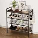 4 Tier Shoe Rack, Shoe Rack for Entryway with Hook, Shoe Organizer with Adjustable Mesh Shelves, Metal Shoe Storage, Closet, Bedroom Living Room Garage (Black)