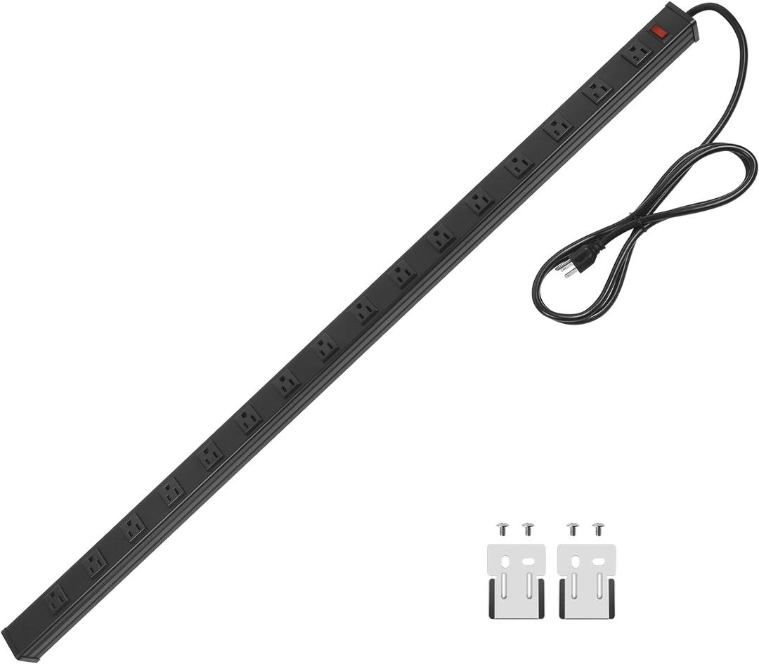 CCCEI Long Heavy Duty Metal Power Strip, 16 Outlet Large Industrial Multi Wide Strip for Garage Workshop, Extension Cord with Multiple Outlets, 15A, 125V, 1875W. 6 FT, Black.