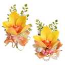 URROMA 2 Pcs Light Yellow Corsage Wrist Flower Set Artificial Hand Flower and Boutonniere Set for Homecoming Graduation Prom Bridal Wedding Party