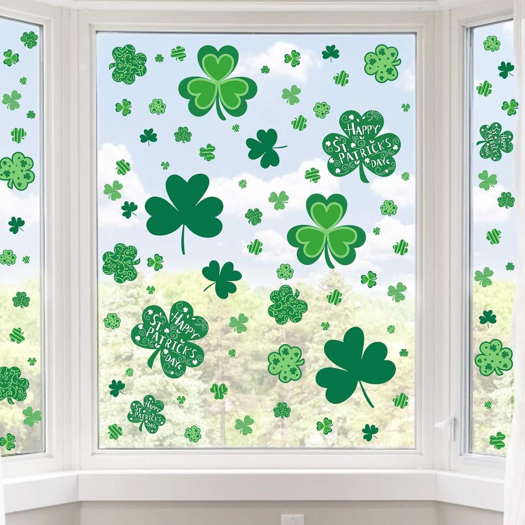 St Patricks Day Window Clings, 109 Pcs Shamrock Window Stickers for St Patricks Day Decorations, Shamrock