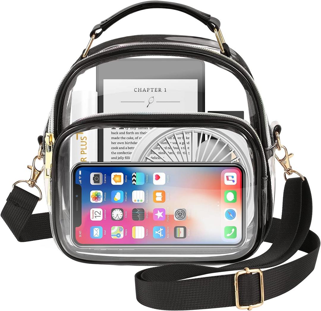 MoKo Clear Bag Stadium Approved for Women, Large Capicity Crossbody Bag with 2 Pockets and Zipper (Medium, Black)