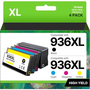 936XL 936 Ink Cartridges High Page Yield with Chip Compatible for HP 936 Ink Cartridges Combo Pack 936 XL 936e Work for OfficeJet Pro OfficeJet Pro 9125e 9135e 9730e 9130 9120e 9122e Printer, 4-Pack