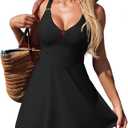 Aleumdr One Piece Swimsuits for Women Slimming Tummy Control Swim Dress V Neck Keyhole Skirted Bathing Suits Black XX-Large