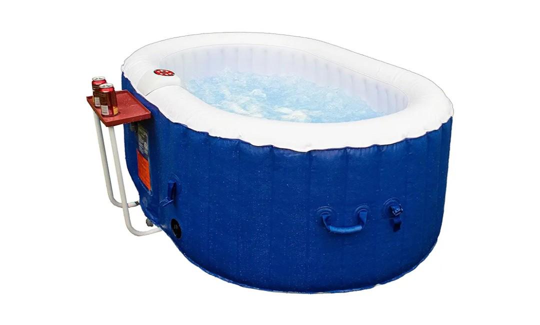 ALEKO Inflatable Hot Tub Spa | Personal High Powered Jetted Bubble | with Drink Tray, Fitted Cover and 3 Filter Cartridges | 145 Gallon | 2 Person | Oval | Blue | HTIO2BLD