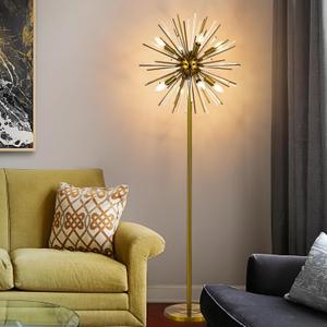 Wellmet Gold Floor Lamp for Living Room, Mid Century Modern Floor Lamps for Bedroom, Brass Finish, 65.3 Inch Tall Unique Metal Floor Lamp for Corner Decorative, Globe Shade, Gold