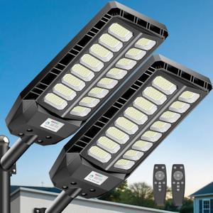 Deepn Solar Street Lights Outdoor, 8000W Commercial Grade Solar Lights Outdoor Waterproof, LED Parking Lot Light Dusk to Dawn Security Flood Lights with Motion Sensor and Remote Control, 2 Pack