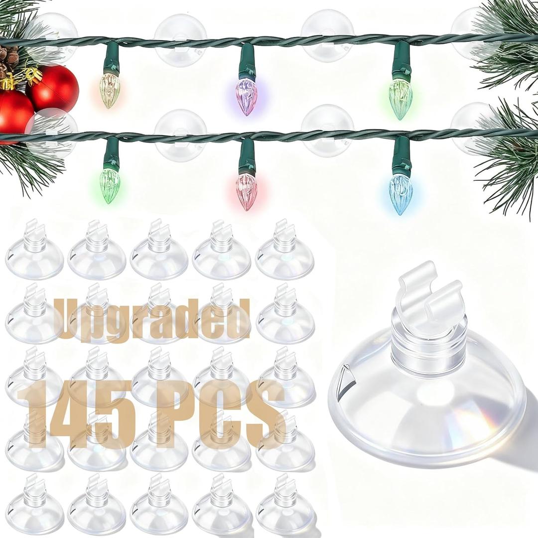 145 PCS Clear Christmas Light Suction Cup Clips  Strong Window Hooks for Holiday Lights, Rope Lights & String Decorations  Indoor Outdoor Light Holders for Glass, Mirror, Metal & Smooth Surfaces