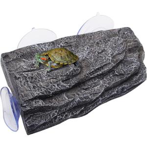 Turtle Basking Platform,Fish Tank Aquarium Tortoise Climbing Platform with 3 pcs Suction Cups,Float Resting Terrace for Frogs, Terrapins(Artificial Bark,Rock) (Grey)
