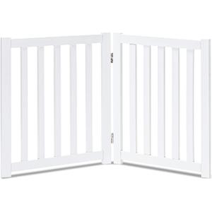 LZRS 2-Panel Wooden Free Standing Foldable Dog Gate Indoor Solid Hardwood 24" High, Step-Over Safety Pet Gate for Doorways, Stairs & Small Spaces - Indoor Use, White