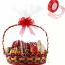 Circloophs 50 Packs Large Clear Cellophane Basket Bags 24" x 30" Cellophane Basket Gift Bags Heavy-duty Plastic Wrapping Paper for Gifts, Arts, Crafts, Treats, Red Chiffon Ribbon