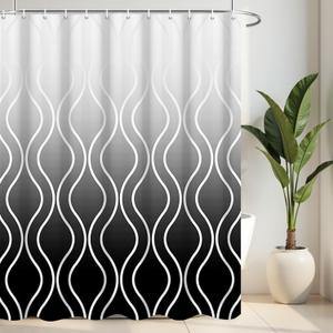 Black and White Striped Shower Curtain for Bathroom,Waterproof Polyester Fabric Bathroom Curtains Washable Shower Curtain Sets with 12 Pcs Hooks, 72x72 Inch