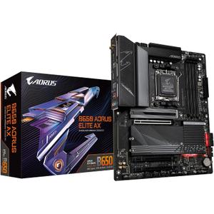 GIGABYTE B650 AORUS Elite AX AMD AM5 ATX Motherboard, Support Ryzen 9000/8000/7000 Series, DDR5, 14+2+1 Power Phase, PCIe 5.0 M.2, USB-C 3.2 Gen 2, WIFI6E, 2.5GbE, EZ-Latch, Q-Flash, RGB Fusion