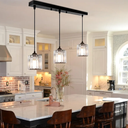3-Lights Black Hanging Ceiling Light Mini Chandelier，Adjustable Farmhouse Pendant Ceiling Lights Fixtures, Crystal Hanging Lamps for Kitchen Island, Dining Room, Hallway, Black Metal Hanging Lights
 Color: 19.7"x2"-3 lights crystal chandelier