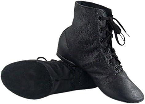 Cheapdancing Womens Leather Practice Dancing Shoes Jazz Boots Soft-Soled High Boots, Black (7.5)