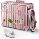 KOREDA Compatible with AirPods Pro 2nd/1st Generation Case Cover, Cute Funny Suitcase Design Case for Airpods Pro 2nd/1st Gen, Fashion Protective Hard Case for Women Men with Keychain (B-Rose Gold)