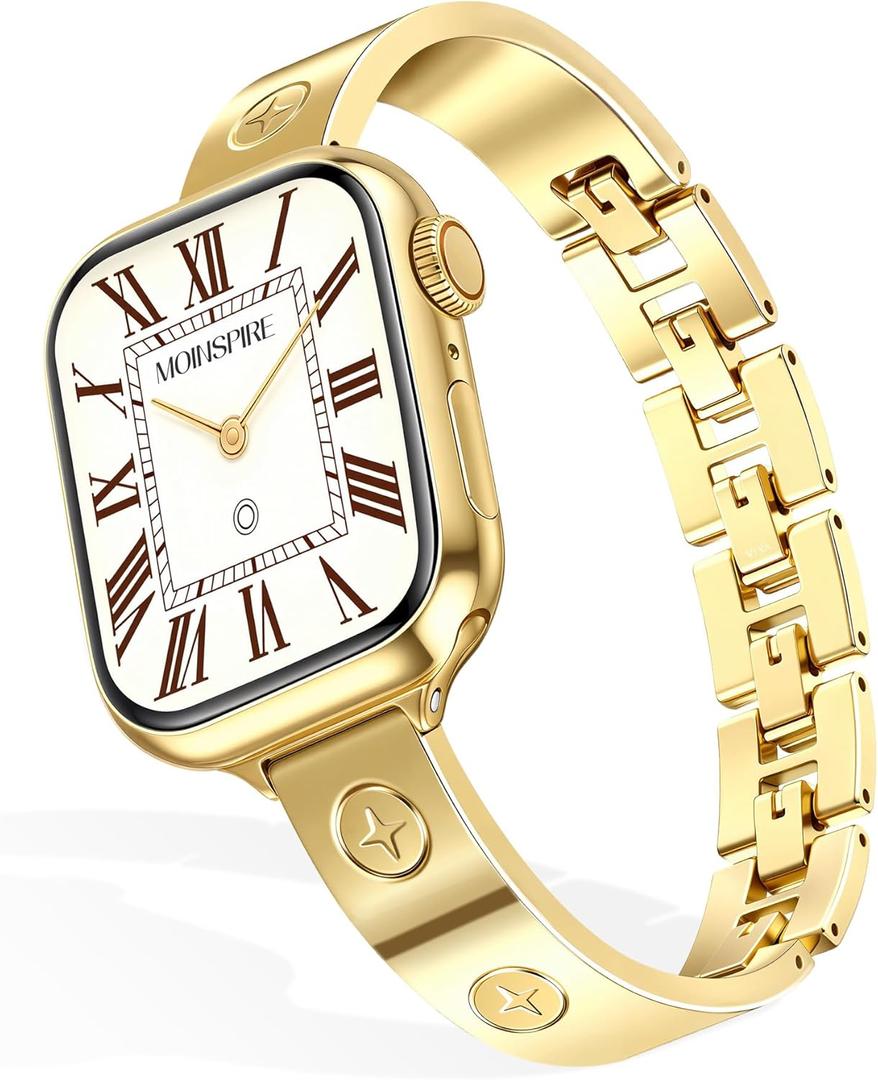 MOINSPIRE Gold Watch Bands for Women Compatible Apple Watch 40mm 41mm 38mm 42mm 46mm 44mm 45mm 49mm Adjustable Dressy Metal Jewelry Bracelet Strap for iWatch Series 11 10 9 8 7 6 5 4 3 2 1 SE Ultra