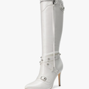 DREAM PAIRS Women's Metallic Stiletto Heeled Knee High Boots Sexy Fashion Pointed Toe Dress Boots with Stud and Zipper Tassel 8