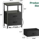Huuger Night Stand with Charger Station and LED Lights, 2 Drawer Nightstand, Bed Side Table with Open Shelf, End Table, Fabric Dresser for Bedroom, Black