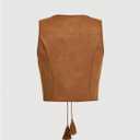 OYOANGLE Women's Studded Fringe Trim Tie Front Vest Top Boho Outfits 70s Hippie Western Cowgirl Sleeveless Jacket Outerwear (Brown, M)