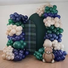 Tartan Plaid Balloon Arch Kit, Ivory White Dusty Blue Lake Blue Dark Green Balloon Garland with Strip, Glue Dots and Ribbon, for Baby Shower Birthday Plaid Party Decoration