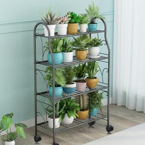 ECOESPTI Plant Stand, 4 Tier Moveable Plant Shelf for Indoor Outdoor, Gray Heavy Duty Metal Multiple Plant Rack Holder for Garden Balcony Living Room