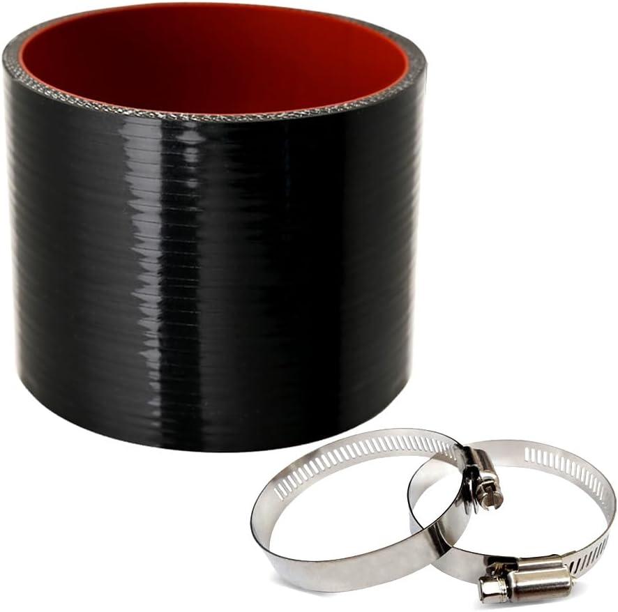 3.5" ID Straight Silicone Hose Coupler with 2 SS304 Worm Clamps, High Temp 4-Ply Reinforced 5MM Wall 3.0" Length(Qty 1) For Pipes Connecting