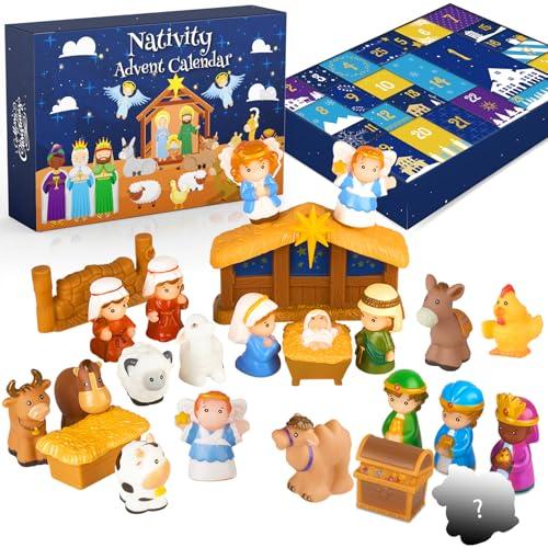 Nativity Advent Calendar 2025 Kids, Christmas Story Nativity Playset Christian Advent Calendar for Toddlers, Kids, Boys, Girls, 25pcs Nativity Scene Set Toys for Children Ages 1 2 3 4 5 6+