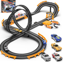 Slot Car Race Track Sets with 4 Slot Cars, Electric Race Car Track Include Slope Circular Overpass Track, Dual Racing Game Featuring Flash Bridge and Pendulum, Gifts Toys for Boys Kids Age 6 7 8-12