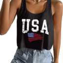 Women's American Flag Tank Top, USA Patriotic Sleeveless Crop Tops, 4th of July Camis Shirt (US, Alpha, Medium, Regular, Regular, Black-403) (Black)