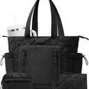 Puffer Tote Bag for Women, Lightweight Puffy Work Laptop Handbag Teacher Nurse Quilted Shoulder School Daily Travel Gym Bags (Black)