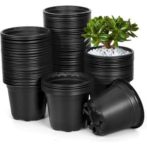 120 Packs 5 Inch Plant Nursery Pots, Plastic Seeds Starter Pots with Drainage Holes, Germination Soft Flower Plant Container for Succulents Seedling Cutting Transplanting (120, 5 Inch)