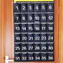 Numbered Cell Phones and Calculator Holder Classroom Pocket Chart Wall Door Hanging Organizer for Sundries (36 Pockets with Digital)