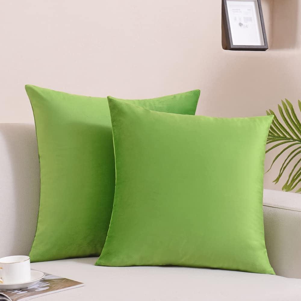 Krifey Throw Pillow Covers Velvet Spring Decorative Square Pillowcase Soft Cushion Case for Couch Bedroom 18x18 Inch Apple Green, Pack of 2