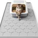Bulkniu Silicone Cat Litter Mat with Raised Edges, Waterproof/Urineproof, Litter-Collecting Interior Ridges, Soft & Pet-Friendly (24"x16"-Grey)