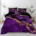 Black Gold Comforter Set Purple Marble Bedding Set King Size Black Marble Stone Abstract Artwork Bedroom Decor Black Marble Comforter Sets for All Season
