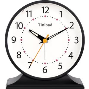 4.5" Antique Retro Analog Alarm Clock, Small Silent Bedside Desk Clock with Manual Light, Battery Operated, Snooze, for Living Room, Bedroom, Bedside, Desk(Black)