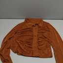 LYANER Women's Ruched Front Button Down V Neck Bell Long Sleeve Crop Tops Dressy Blouse Shirt Brown Large