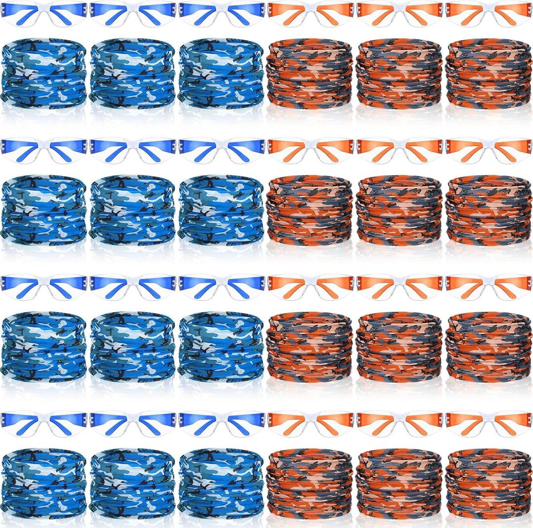 Xtinmee 48 Pcs Gun Party Supplies for Boy and Girls Includes Safety Glasses and Face Mask for Children Birthday Party Favors Teams Accessories(Blue, Red)