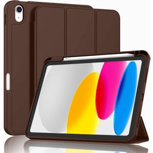 ZryXal iPad (A16) Case/iPad 10th Generation Case [11-Inch 2025/10.9 Inch 2022] with Pencil Holder, Smart Cover with Soft TPU Back [Support Auto Wake/Sleep] (Chocolate)