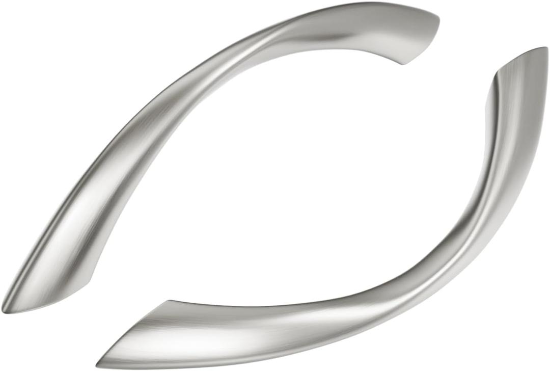 Goldenwarm 10 Pack 3-3/4 Inch Brushed Nickel Cabinet Pulls Arch Twisted Silver Drawer Handle, 96mm Hole Center, Zinc Alloy Dresser Handles for Cabinet Cupboard Bathroom