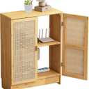 Jueraori WiFi Router Storage Cabinet with Adjustable Shelves, 2-Tier Bamboo Rattan Standing Modem Organizer Box for Home & Office, No Back Panel, 27.6" x 19.7" x 9.8"